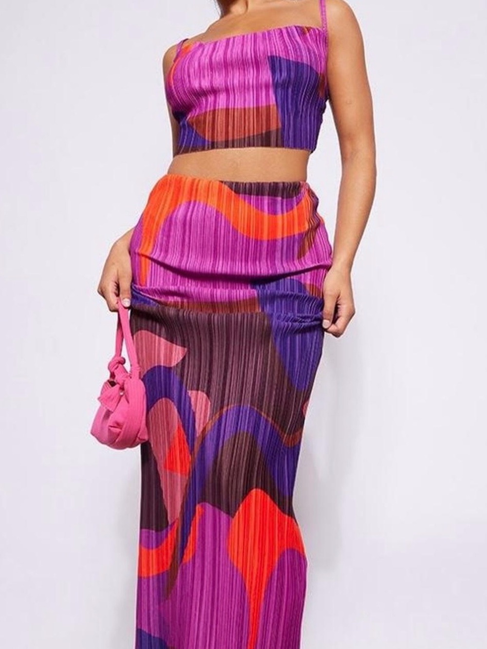 PrettyLittleThing Pink, Purple & Orange Wave Maxi Skirt Set